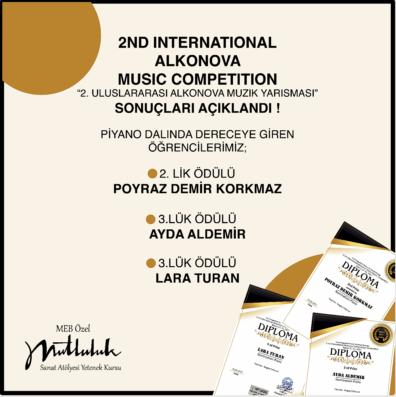 2ND INTERNATIONAL ALKONOVA MUSIC COMPETITION - 2. ULUSLARARASI ALKANOVA MÜZİK YARIŞMASI SONUÇLARI AÇIKLANDI ! 